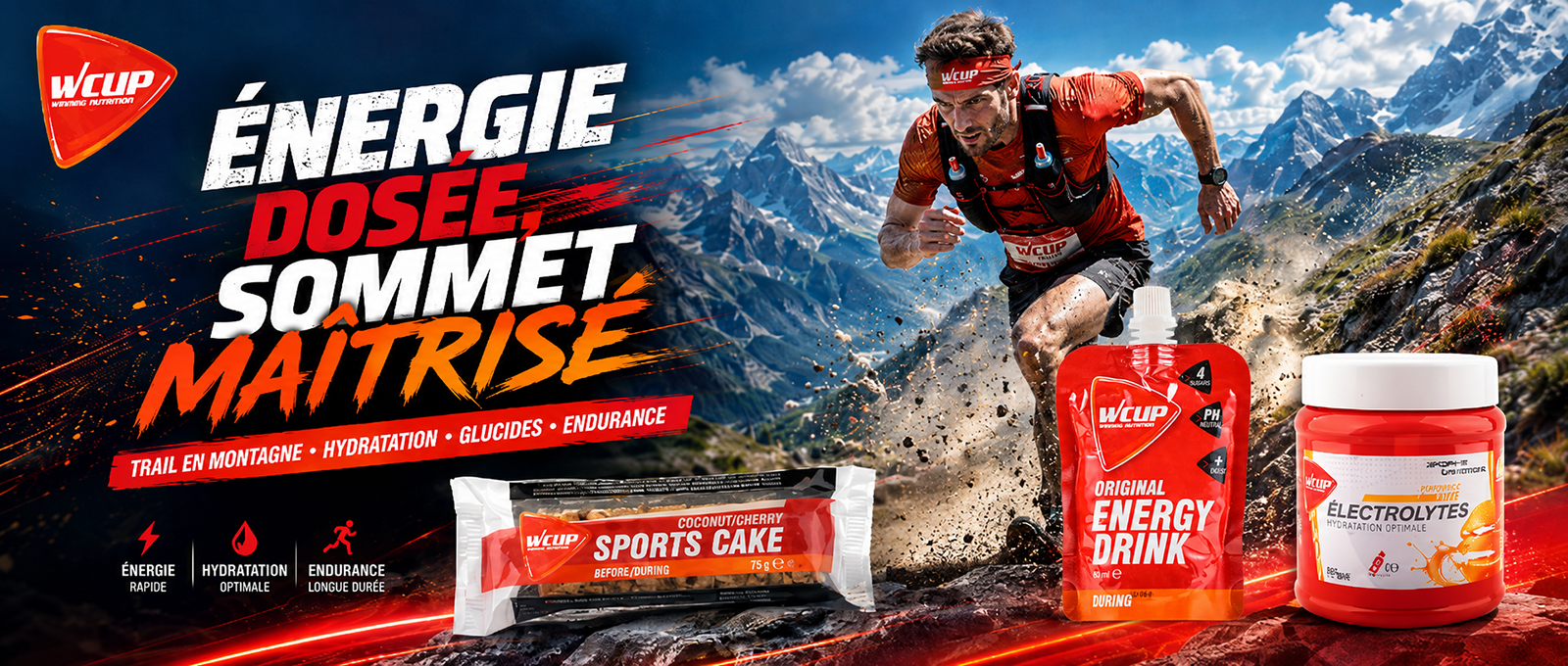Trail WCUP FRANCE NUTRITION SPORTIVE ENERGY HYDRATATION ENERGETIQUE PROTEINE ELECTROLYTE