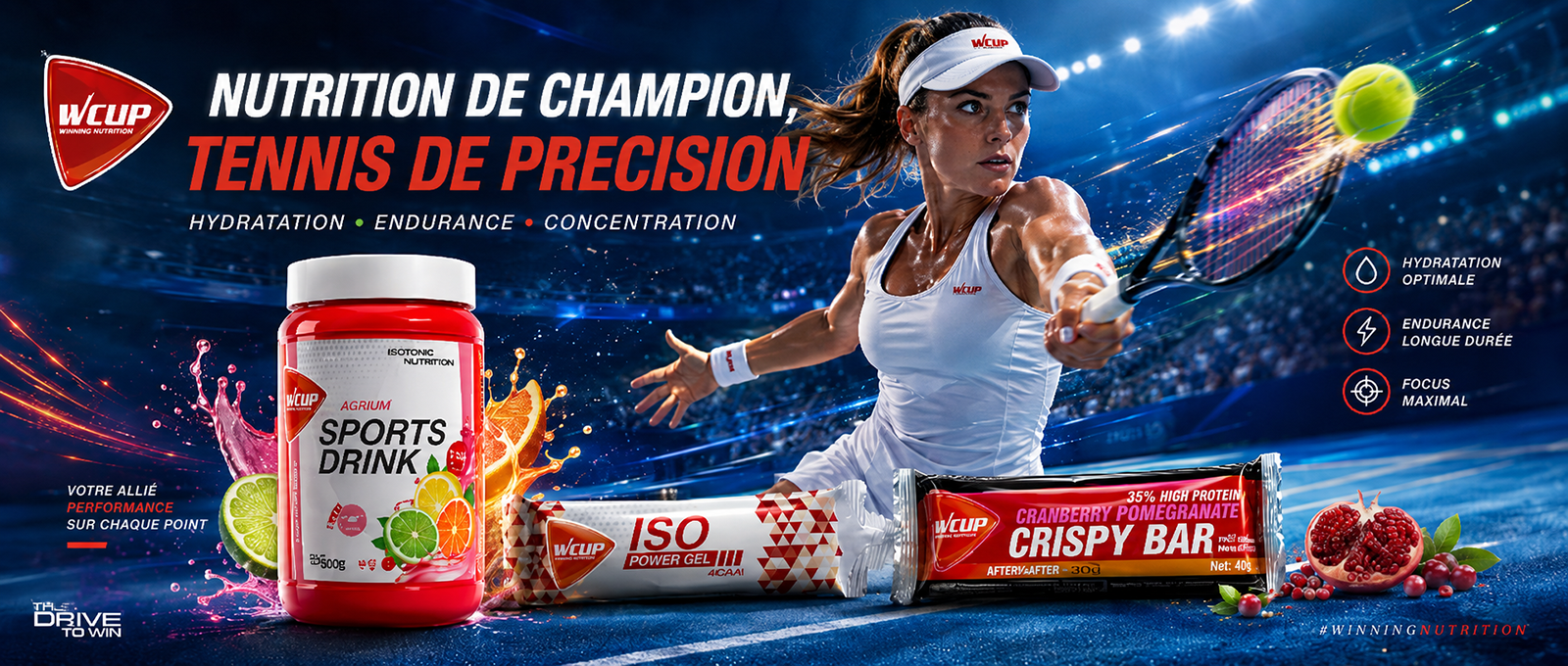 Tennis WCUP FRANCE NUTRITION SPORTIVE ENERGY HYDRATATION ENERGETIQUE PROTEINE ELECTROLYTE