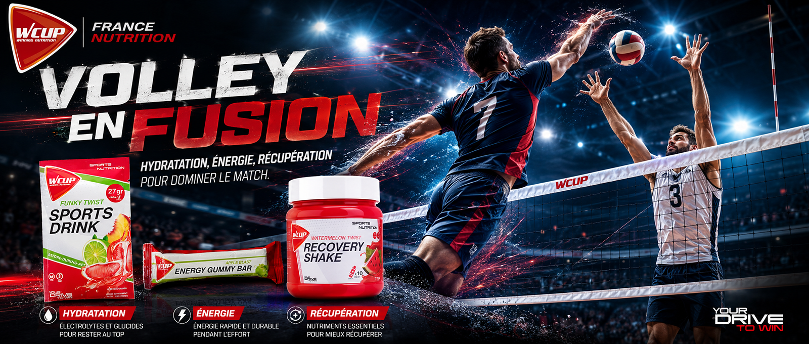 Volley WCUP FRANCE NUTRITION SPORTIVE ENERGY HYDRATATION ENERGETIQUE PROTEINE ELECTROLYTE
