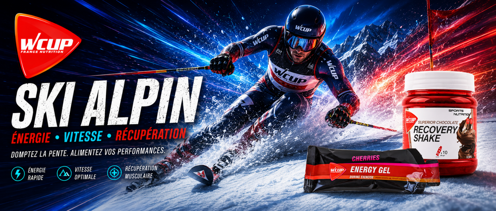 Ski alpin WCUP FRANCE NUTRITION SPORTIVE ENERGY HYDRATATION ENERGETIQUE PROTEINE ELECTROLYTE