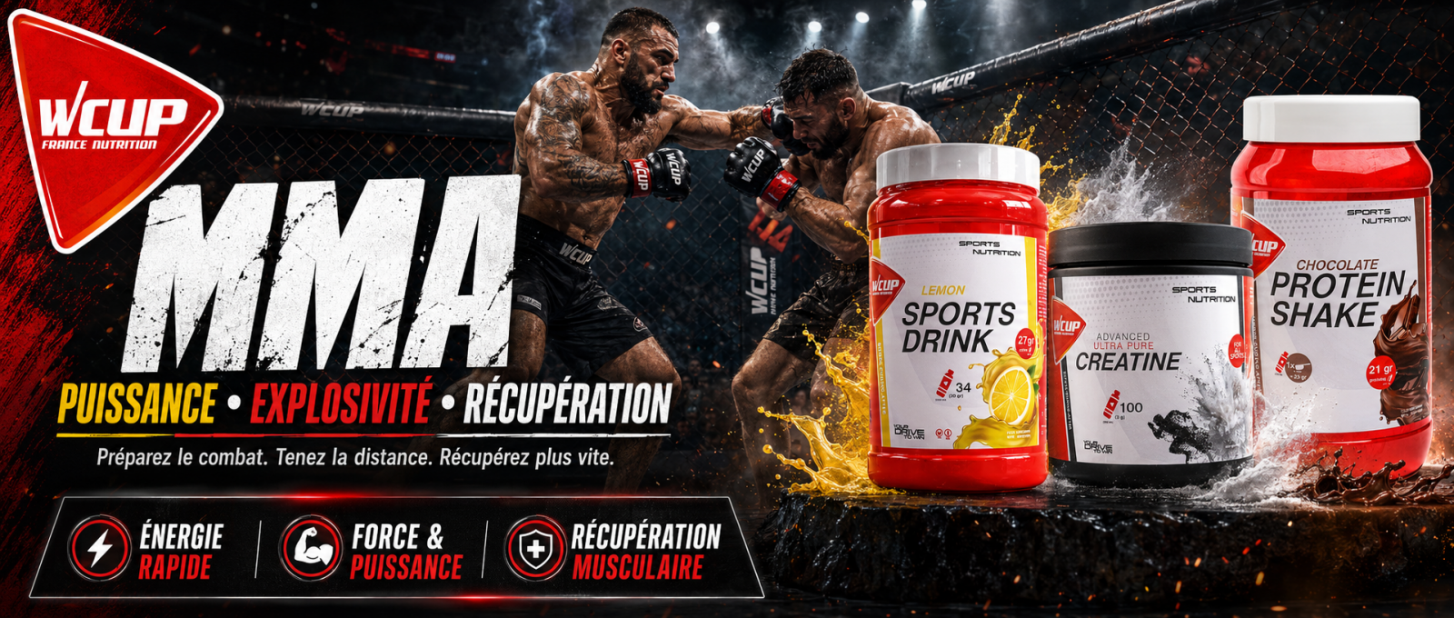 MMA WCUP FRANCE NUTRITION SPORTIVE ENERGY HYDRATATION ENERGETIQUE PROTEINE ELECTROLYTE