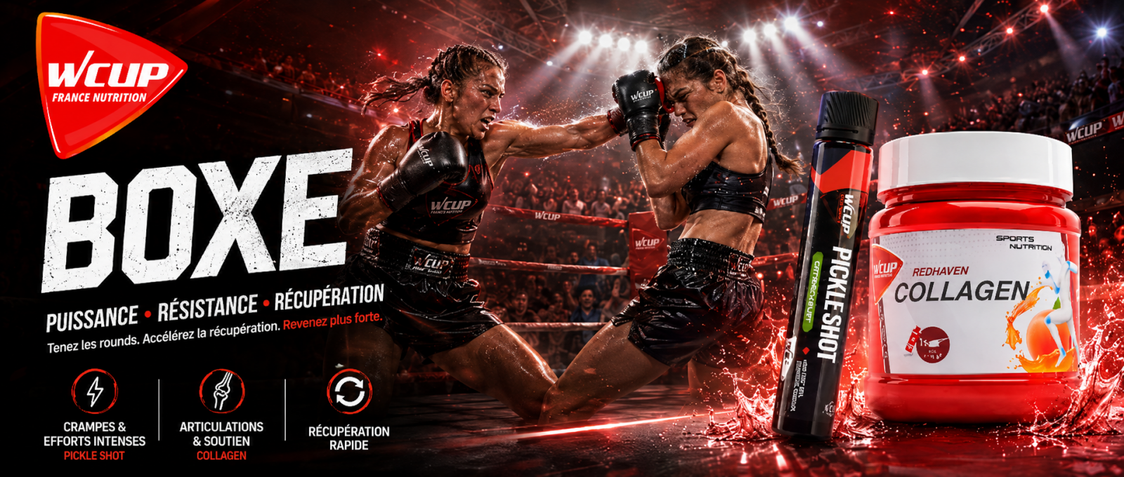 Boxe WCUP FRANCE NUTRITION SPORTIVE ENERGY HYDRATATION ENERGETIQUE PROTEINE ELECTROLYTE